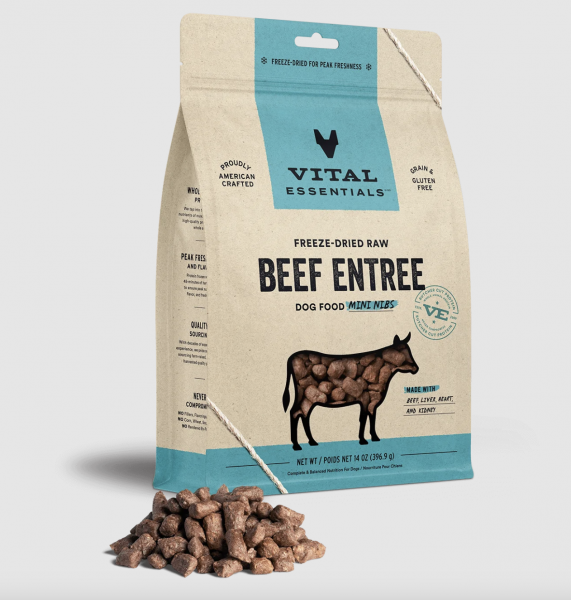 Vital Essentials Dog Food FD Crunchy Nibs Beef 14 oz