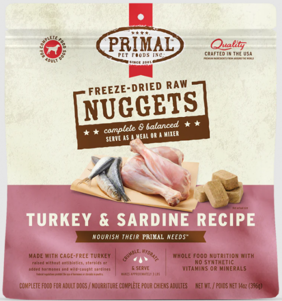 Primal Dog FD Nuggets Turkey & Sardine 14 oz.