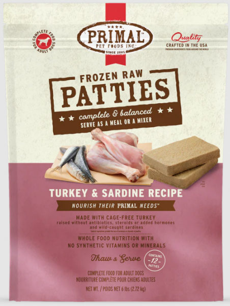 Primal Dog Patties Turkey & Sardine 6 lb.