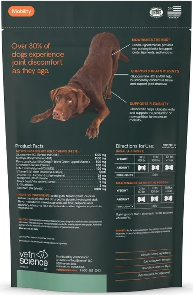 Vetri Science* Dog Glycoflex Healthy Hip + Joint Chew Duck 45 ct