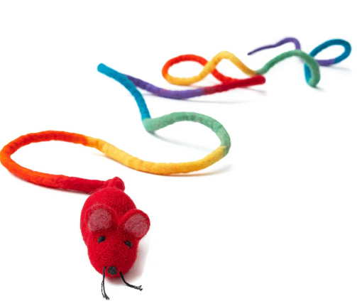 Cat in the Box Catch a Mouse Wool Toy with Tether