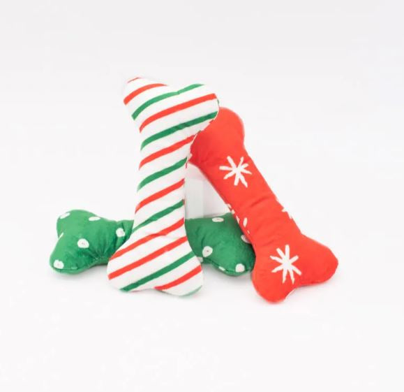 Zippy Paws Holiday Miniz 3-Pack Patterned Bones