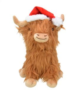 Multipet Holiday Shaggy Highland Cow w/ Santa Hat 8"