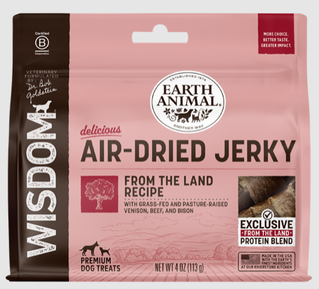 Earth Animal Dog Treat Wisdom Air Dried Jerky From The Land 4 oz.