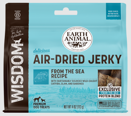 Earth Animal Dog Treat Wisdom Air Dried Jerky From The Sea 4 oz.