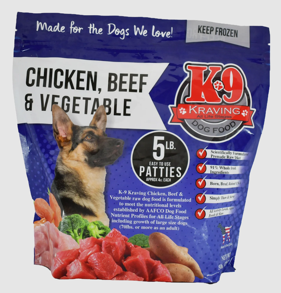 K-9 Kraving Chicken, Beef & Vegetable Patties 5 lb. bag