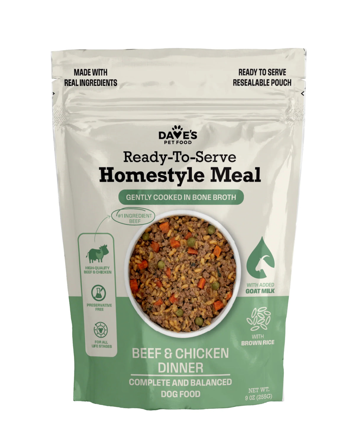 Dave's Homestyle Beef, Chicken & Brown Rice Pouch 9 oz