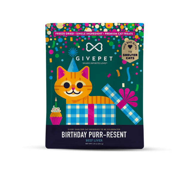 GivePet Cat Treat Beef Liver Birthday Purr-Resent 1.25 oz