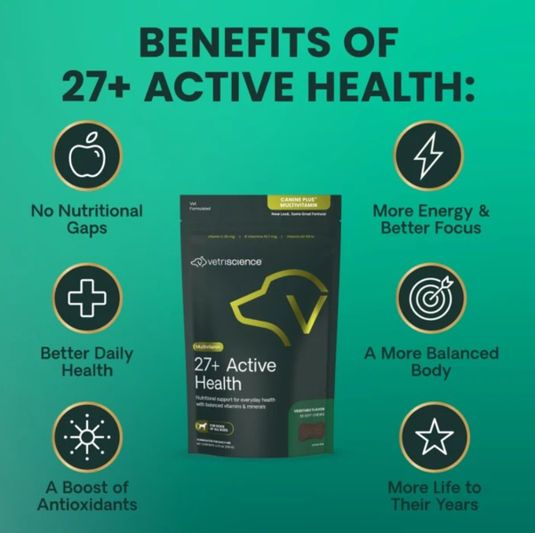 Vetri Science* Dog 27+ Active Health Chew Vegetable Multi Vitamin 30 ct.
