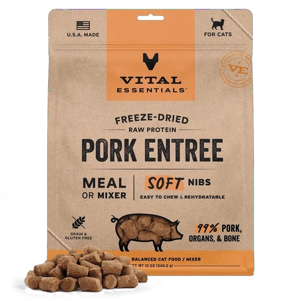 Vital Essentials Cat Food FD Soft Nibs Pork 12 oz