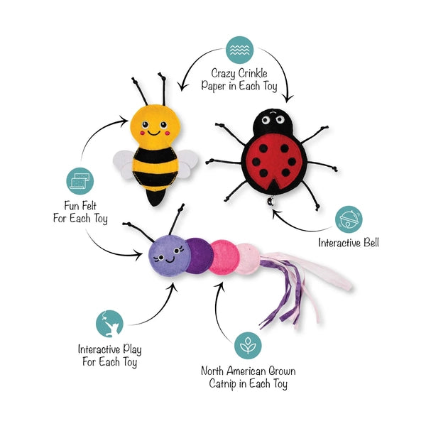 Fringe Cat Toy Living the Bug Life 3 pc