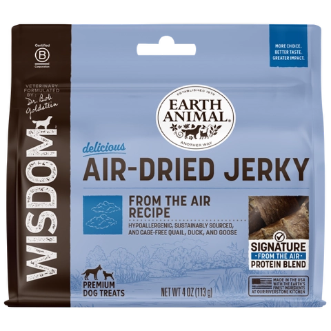 Earth Animal Dog Treat Wisdom Air Dried Jerky From The Air 4 oz.