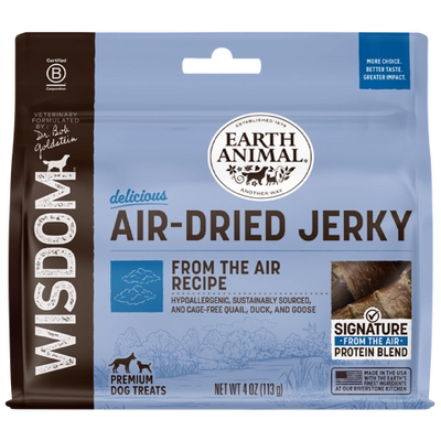 Earth Animal Dog Treat Wisdom Air Dried Jerky From The Air 4 oz.