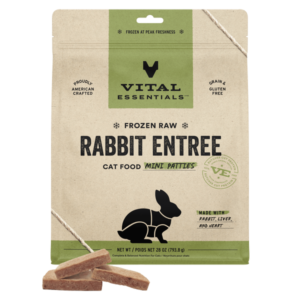 Vital Essentials Cat Frozen Rabbit Mini Patties Entree 28 oz.
