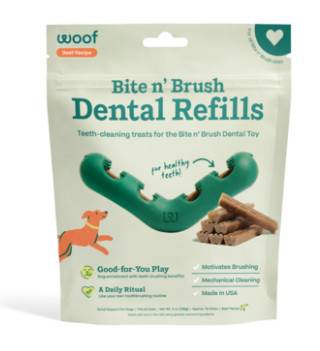 Woof* Dog Toy Bite N Brush Dental Refills Chicken 18 Ct