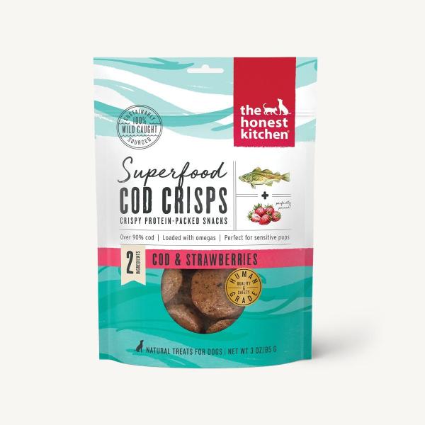 The Honest Kitchen Treat Superfood Cod and Strawberry Crisps 3 oz.