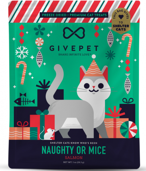 GivePet Holiday Cat Treat FD Salmon Naughty or Mice 1.25 oz