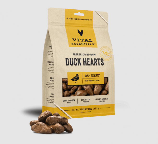 Vital Essentials Dog Treat FD Duck Hearts 10 oz.