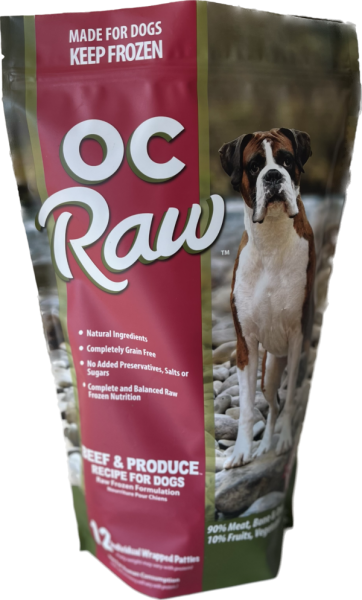 OC Raw Dog Frozen Food Beef & Produce Patty Bag 6 lb