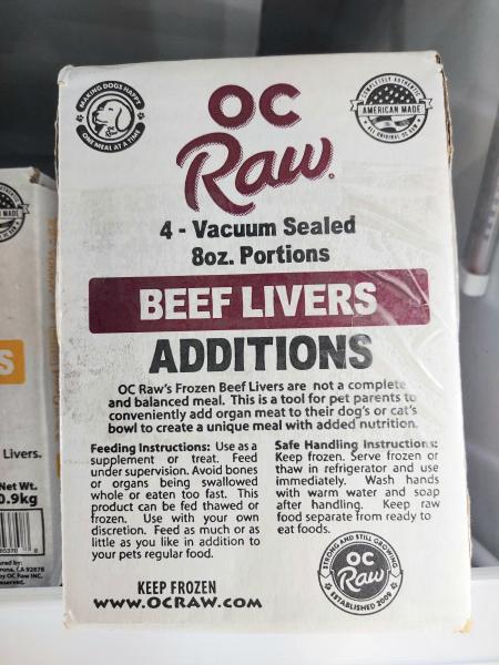 OC Raw Frozen Beef Liver 1/2 lb Pouch