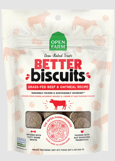 Open Farm Dog Treat Better Biscuits Beef Oatmeal 8 oz