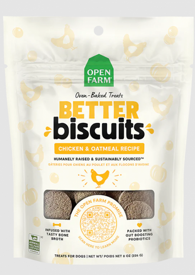 Open Farm Dog Treat Better Biscuits Chicken Oatmeal 8 oz