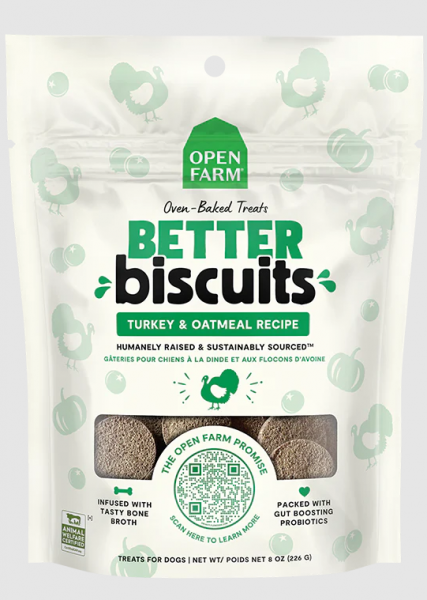 Open Farm Dog Treat Better Biscuits Turkey Oatmeal 8 oz