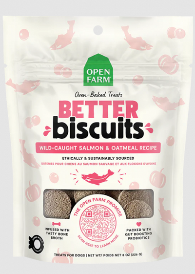 Open Farm Dog Treat Better Biscuits Salmon Oatmeal 8 oz