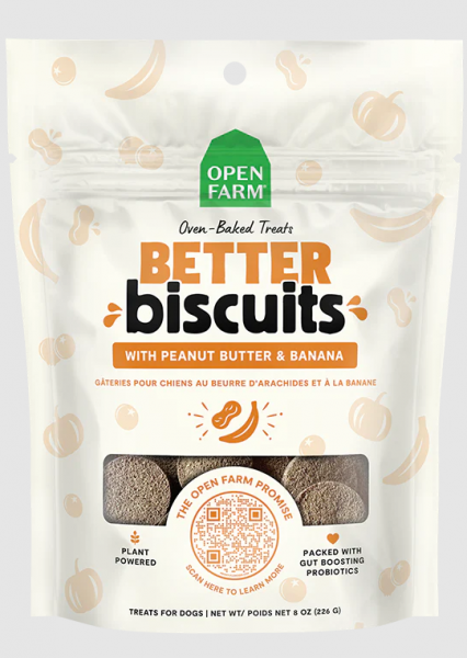 Open Farm Dog Treat Better Biscuits PB & Banana 8 oz