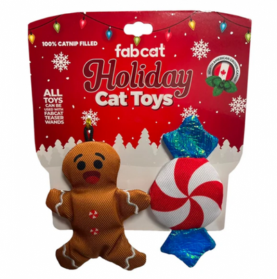 Fabdog Holiday Cat Toy Gingerbread Peppermint 2 pk