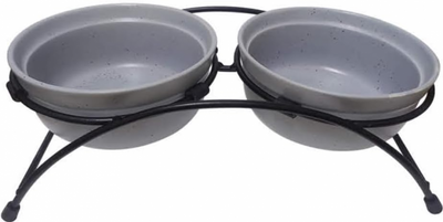 Indipets Stoneware Wire Frame Double Diner Gray 24 oz