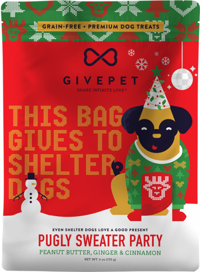 GivePet Holiday Dog Treat Soft Pugly Sweater Party 6 oz.