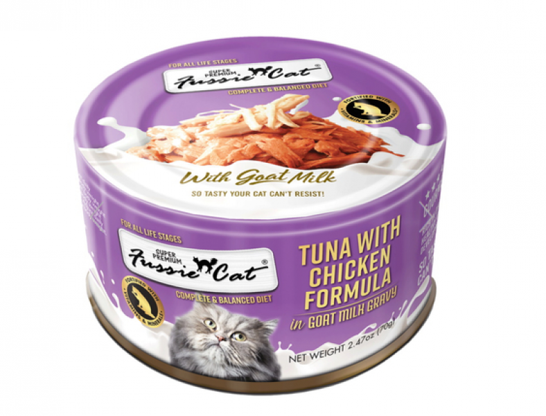 Fussie Cat Can GOAT MILK Tuna Chicken 2.47 oz