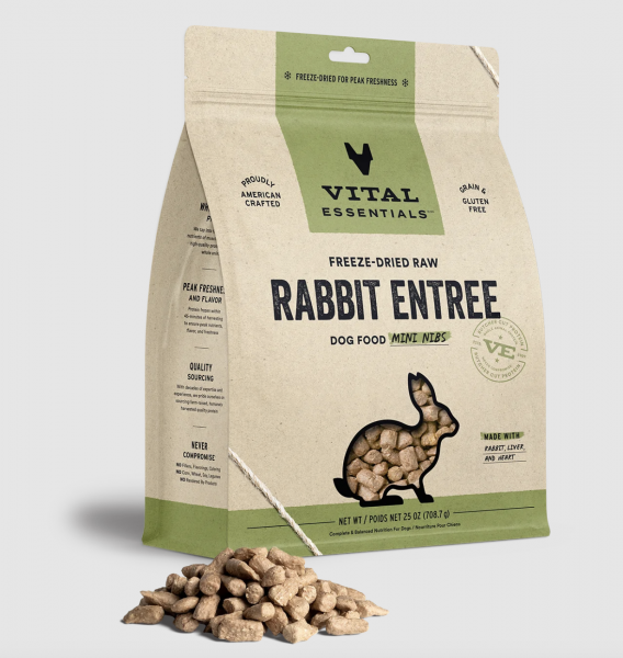Vital Essentials Dog Food FD Crunchy Nibs Rabbit 14 oz.
