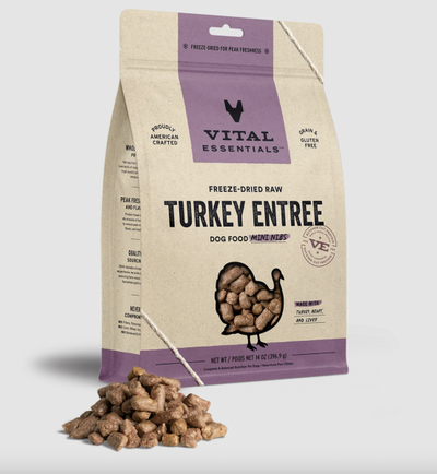 Vital Essentials Dog Food FD Crunchy Nibs Turkey 14 oz