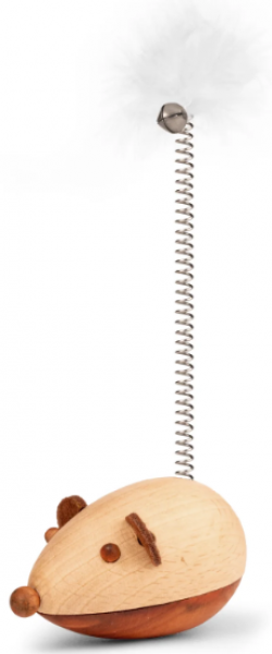 Kikkerland Cat Wooden Mouse Toy