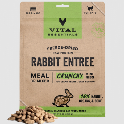 Vital Essentials Cat Food FD Crunchy Nibs Rabbit 8 oz.