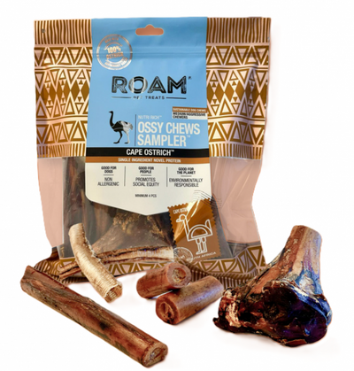 Roam Dog Treat Ossy Chews Sampler Ostrich Value Pack