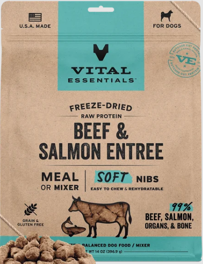 Vital Essentials Dog Food FD Soft Nibs Beef and Salmon 14 oz