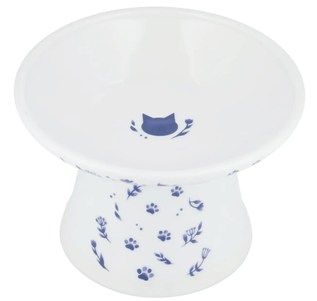 Necoichi Cat Bowl Food Raised Extra Wide Nordic Blue Print