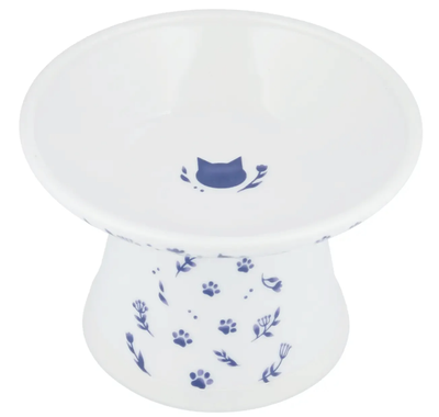 Necoichi Cat Bowl Food Raised Extra Wide Nordic Blue Print