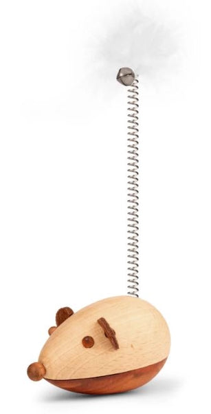 Kikkerland Cat Wooden Mouse Toy