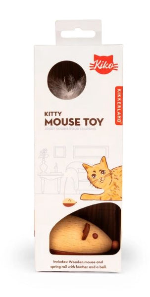 Kikkerland Cat Wooden Mouse Toy