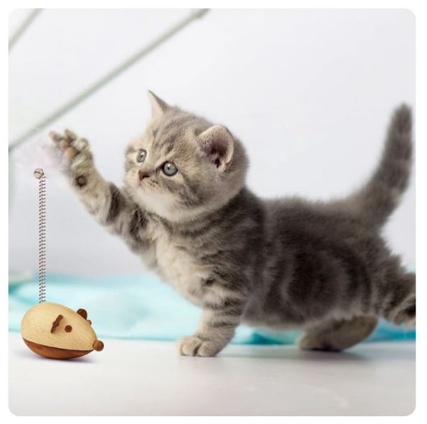 Kikkerland Cat Wooden Mouse Toy