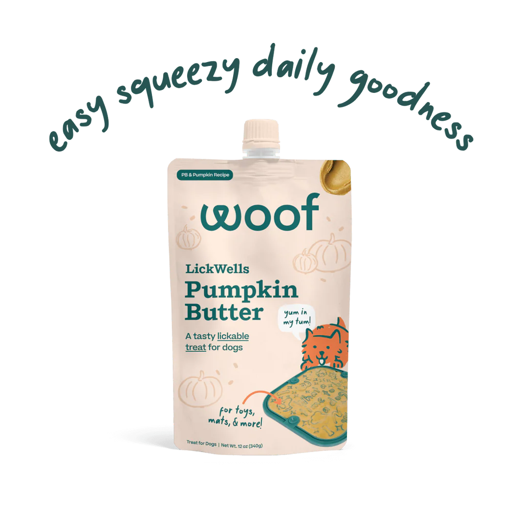 Woof Dog Treat Lickwells PB Pumpkin Butter 12 oz
