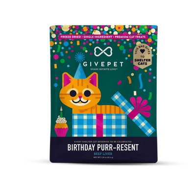 GivePet Cat Treat Beef Liver Birthday Purr-Resent 1.25 oz