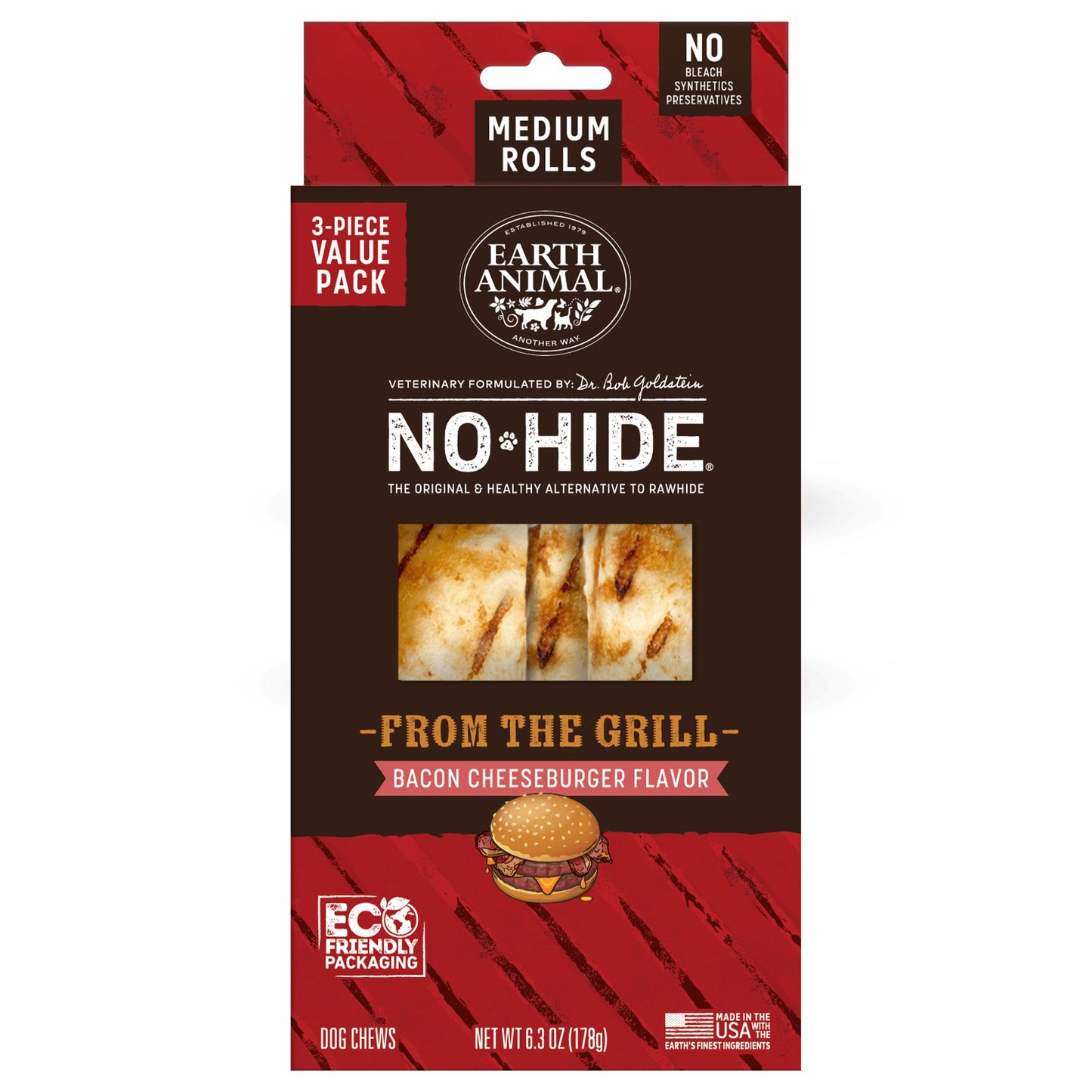 EA No Hide Bacon Cheeseburger Chews Medium 7" Value Pack 3 ct.