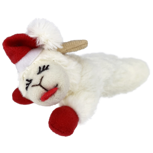 Multipet Holiday Lamb Chop w/ Santa Hat Cat Toy 4"