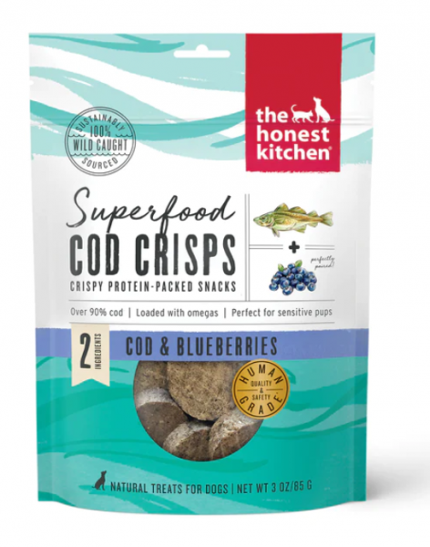 The Honest Kitchen Treat Superfood Cod and Blueberry Crisps 3 oz.