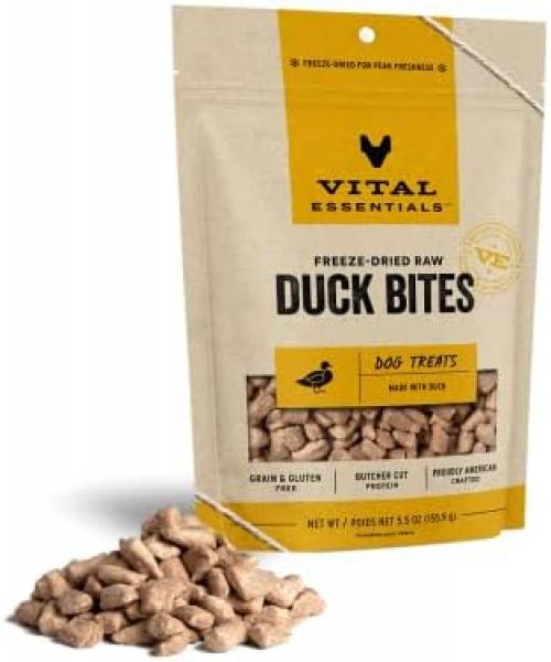 Vital Essentials Dog Treats FD Duck Bites Family Size 5.5 oz.